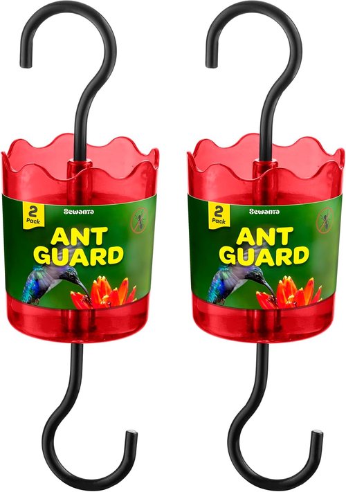 Ant Moat for Hummingbird Feeders - Durable Plastic Ant Guard Set of 2 | Rustproof Red S Hooks