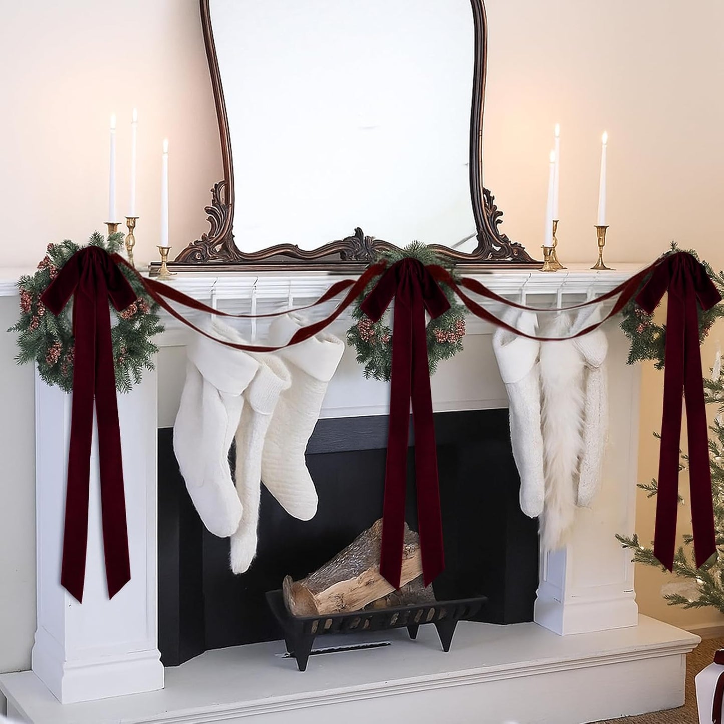 Regine Switzerland Velvet Bows - 24 Pcs Vintage Ribbon for Christmas Tree & Crafts | Burgundy (9 x 13 Inch, 1.5" Width)