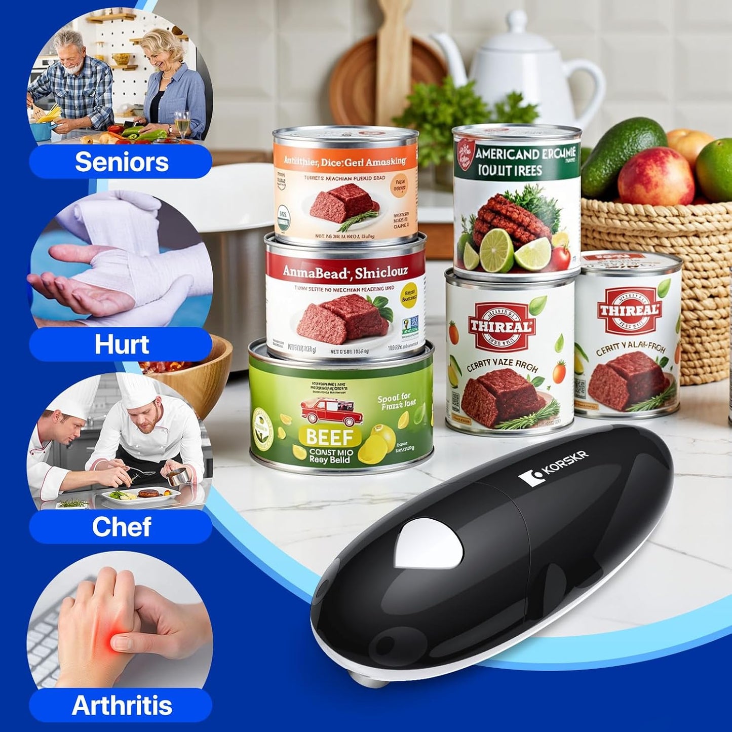 Skiennix Electric Can Opener - Hands-Free, Smooth Edge Design for All Can Sizes | Ideal Kitchen Gadget for Seniors