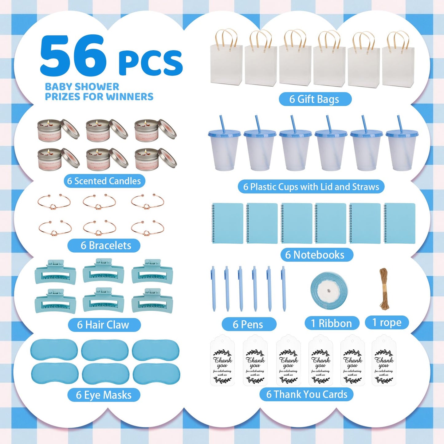 VZCBZC 6Set Baby Shower Prizes for Game Winners Baby Shower Favors Gifts including Plastic Tumbler Notebook Candles with Gift Bag for Winner Guests Wedding Bridal Shower Favors