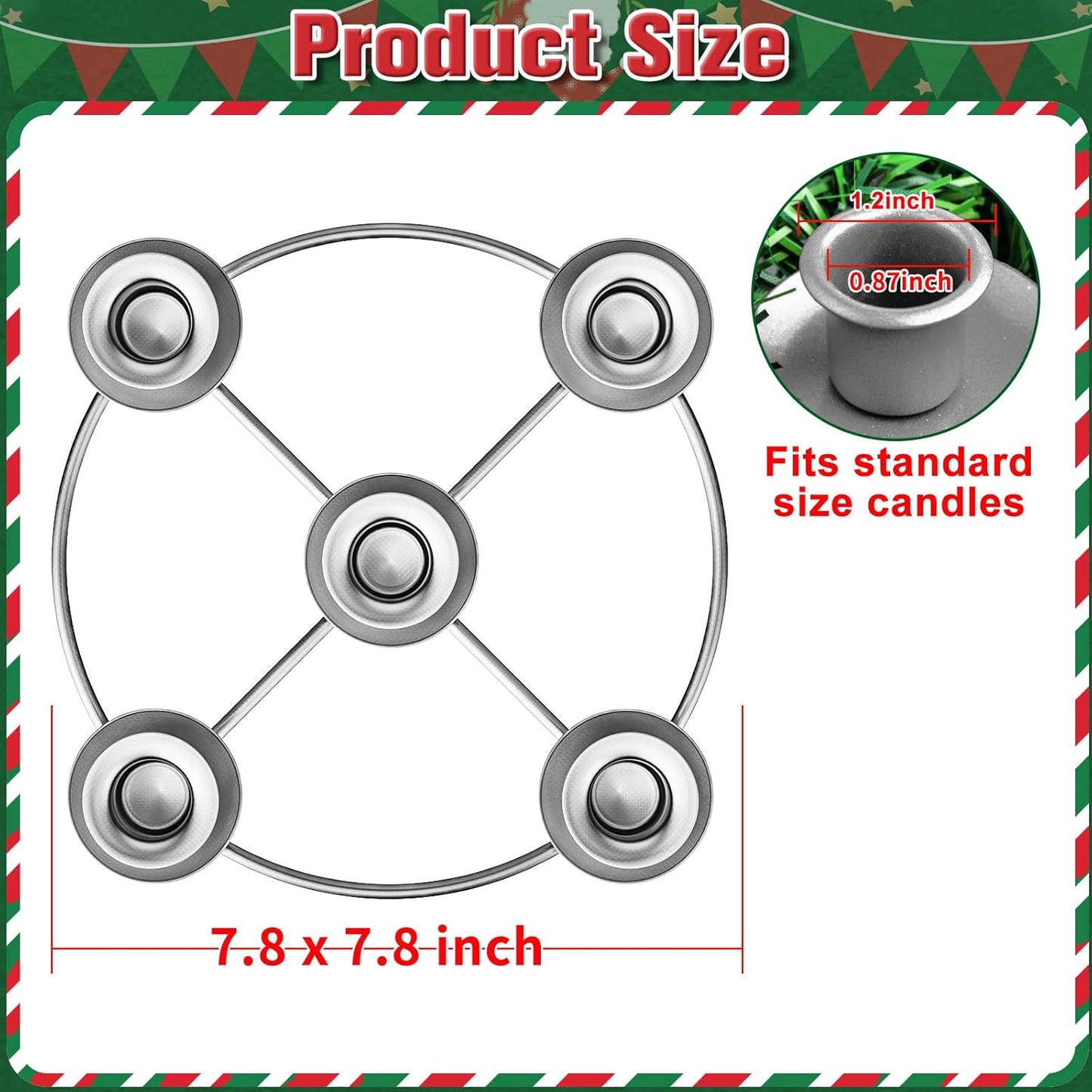Advent Wreath | 5-Candle Holder with Decorative Rings for Tapered Candles - Silver Finish