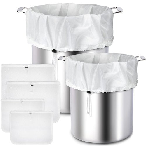 4 Pack Reusable 250 Micrometer Straining Brew Bag Fine Mesh Strainer Bag White Wine Making Supplies Drawstring Cheese Cloth Package for Beer Wine, 22 x 26, 16 x 18 Inch