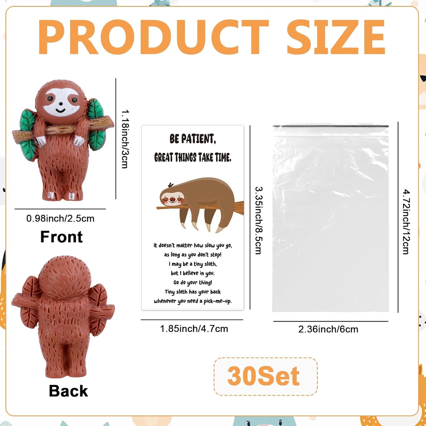 Skiennix Sloth Gifts - 30 Mini Resin Animals with Positive Cards for Emotional Support | Cute Table Decor