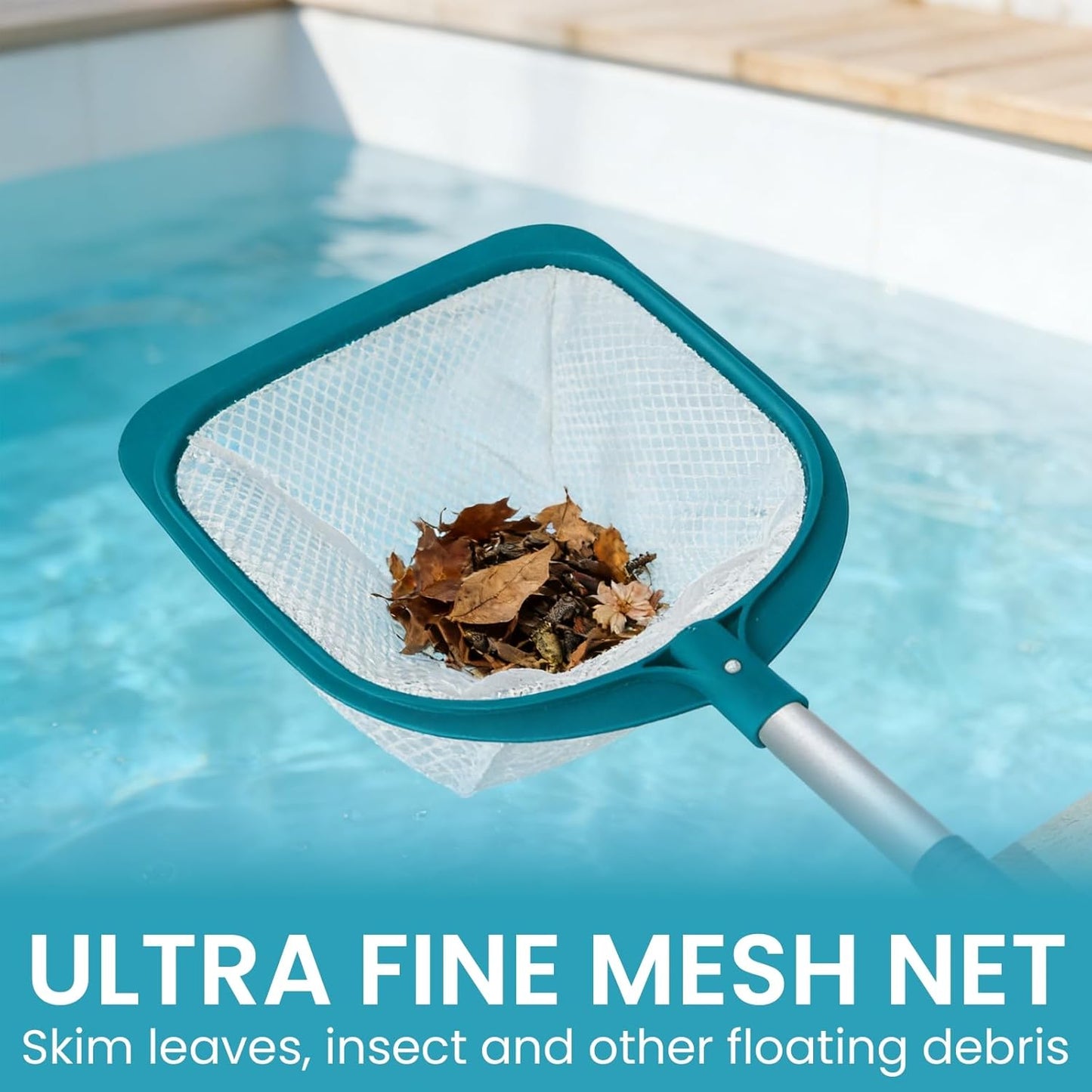 POOLWHALE Hot Tub Leaf Skimmer Net - Ultra Fine Mesh with Aluminum Pole for Efficient Debris Removal