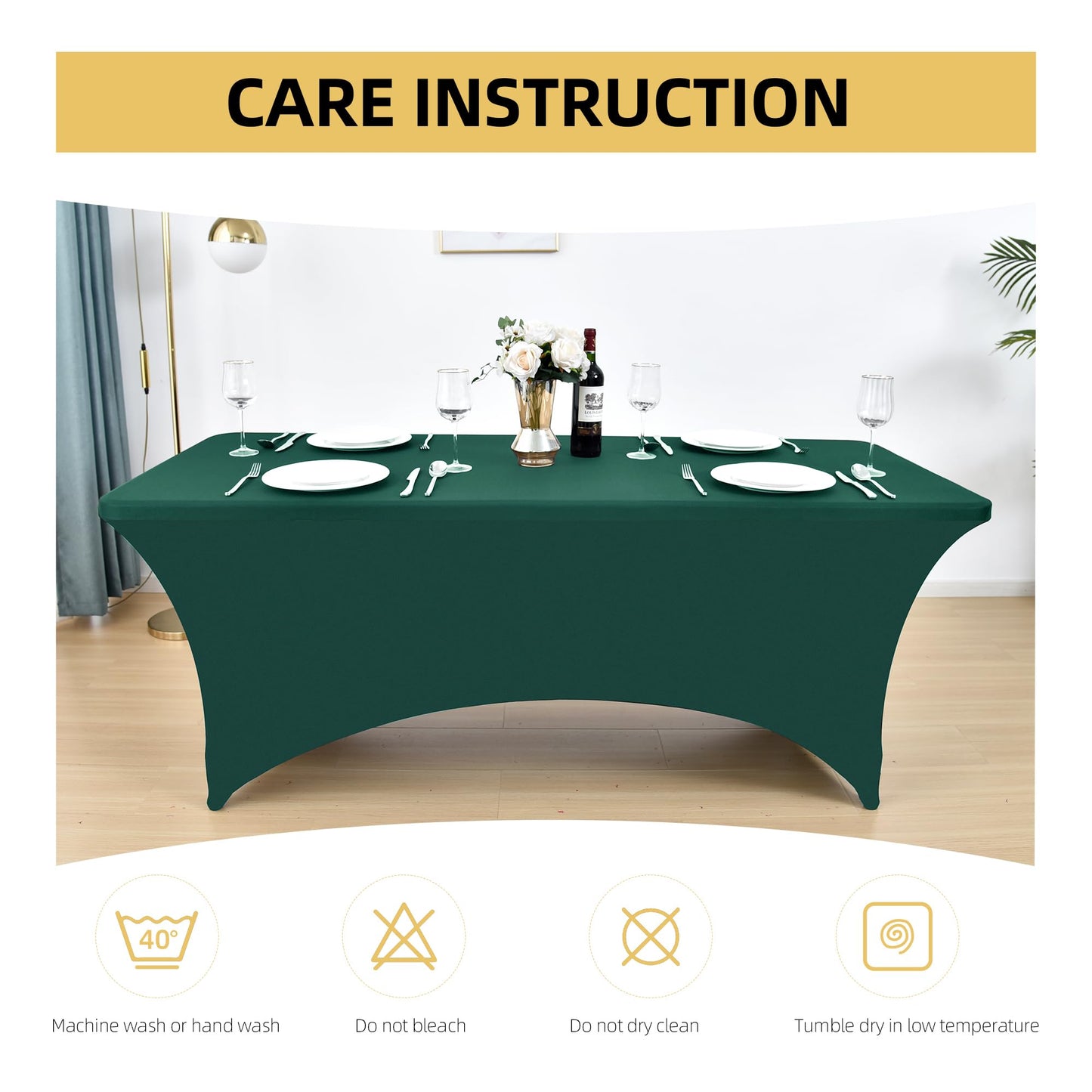 ZarzaaSik 6-Pack 4ft Spandex Table Covers for Rectangular Folding Tables - Wrinkle Resistant Stretch Tight Table Cloths - Ultimate Fitted Table Protector for Parties, Trade Shows, and Wedding