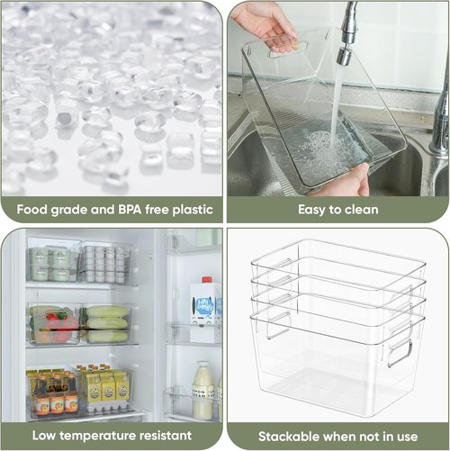 BALEINE Clear Plastic Storage Bins - BPA Free Stackable Organizers for Kitchen & Bathroom (6PK, 9.5x5.5x4.5)