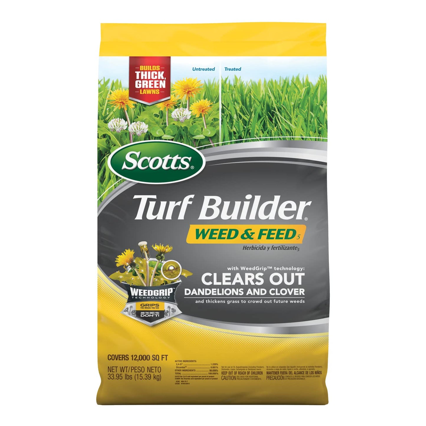 Scotts Turf Builder Weed and Feed 5 - Powerful Weed Killer & Lawn Fertilizer for 12,000 sq. ft. | 33.95 lb.