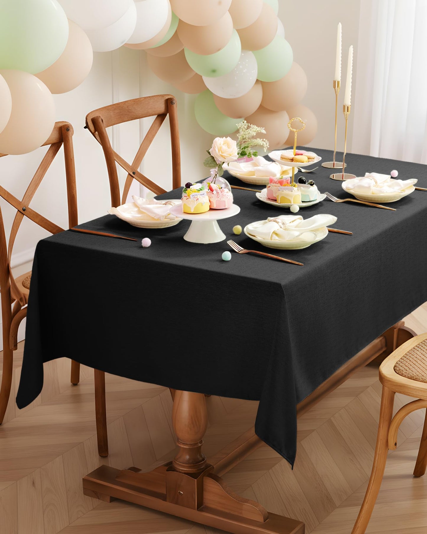 Pureegg Rectangle Linen Tablecloth Waterproof & Stain Resistant, Wrinkle-Free Table Cloth Adds Elegance and Protection, Ideal for Dining, Party, Wedding and Outdoor, 52 x 70 Inch, Black