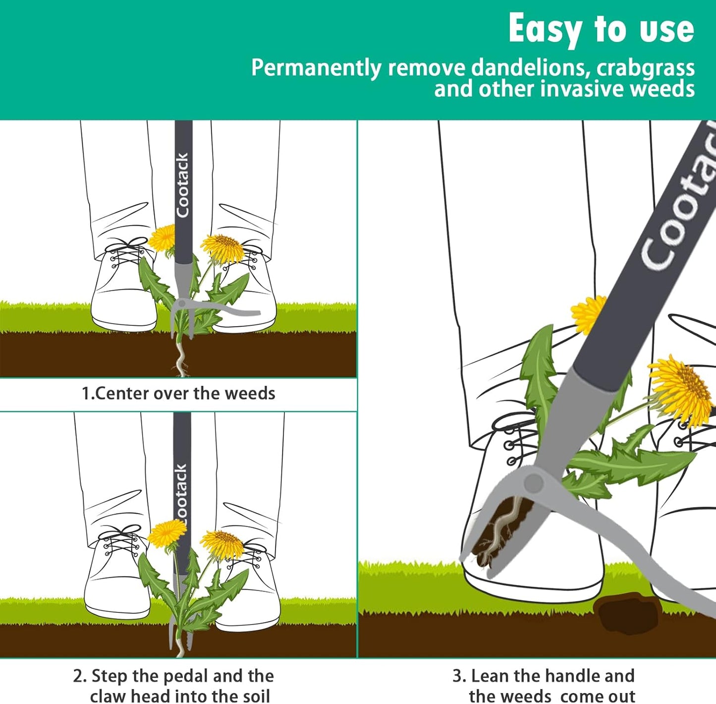 Skiennix 52'' Weed Puller - Stand-Up Manual Weeding Tool with Stainless Steel Claw for Easy Garden Use