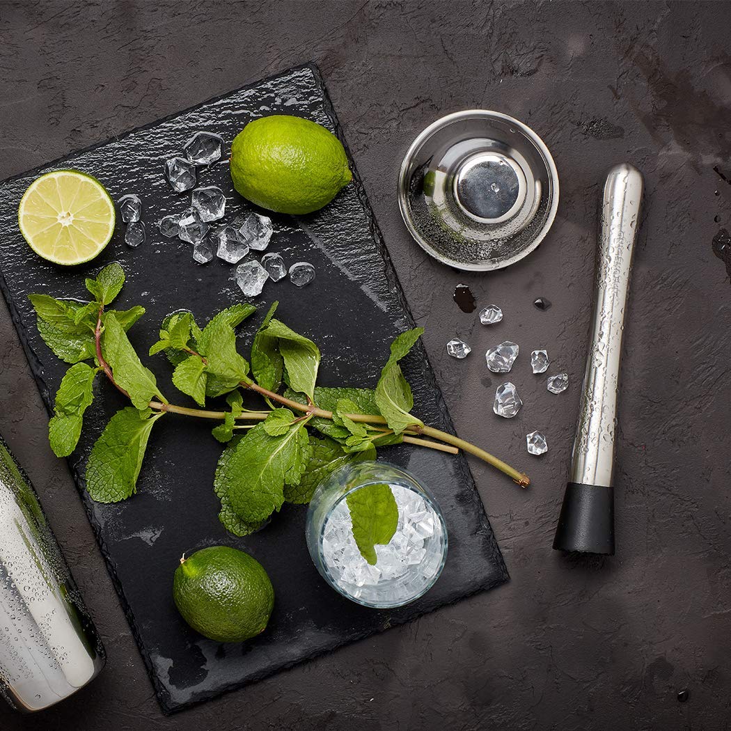 NATURELAND Food-Grad 304 Stainless Steel Cocktail Muddler and Mixing Spoon Home Bar Tool Set -Dishwasher Safe - Create Delicious Mojitos and Other Fruit Based Drinks (8 inch)
