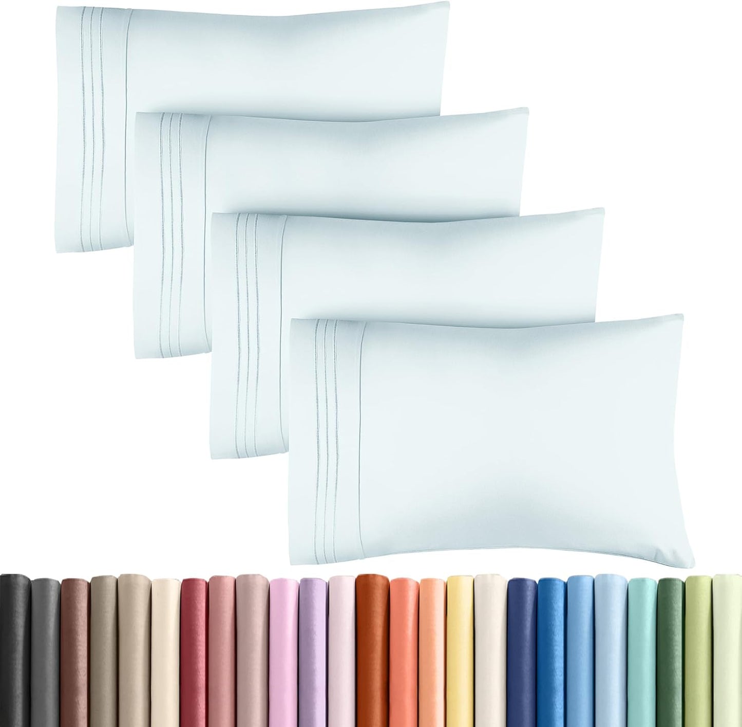 King Pillow Cases by [Brand Name] - Ultra Soft Hotel Quality Covers | Wrinkle-Free & Stain Resistant - Ice Blue - Set of 4