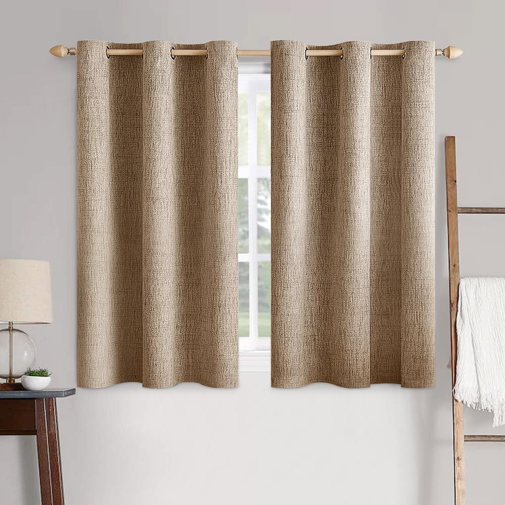 MIULEE Blackout Linen Textured Curtains - Thermal Insulated Room Darkening Drapes | Copper Brown, 42 x 63 Inch (2 Panels)