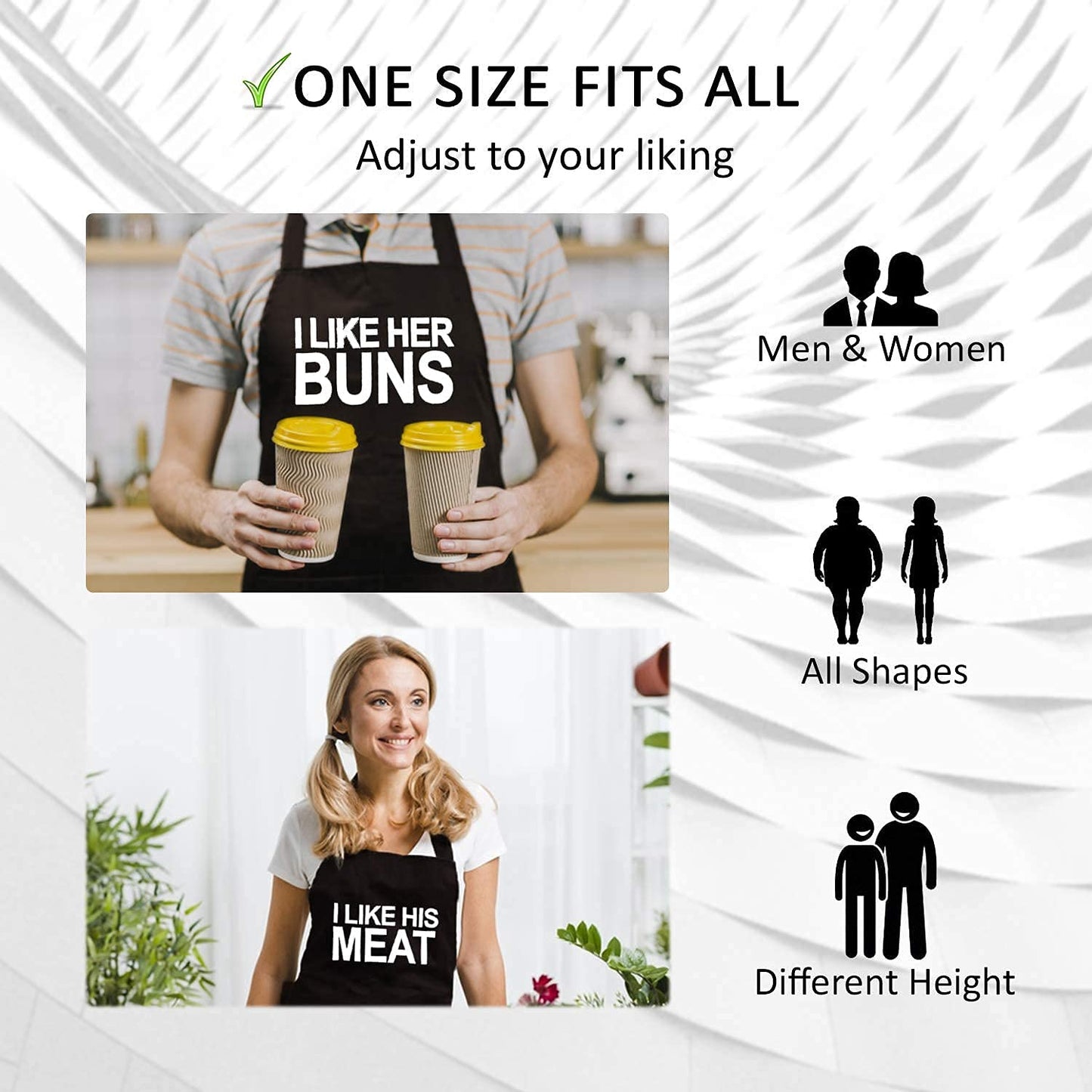 Funny Apron & Gift Bag (Black) - I Like her Buns, I Like His Meat, Kitchen Apron, Cooking Apron For Girlfriend, Boyfriend, Best Friend - Couple Gift, Birthday, Anniversary, Wedding Gift Idea - ForkIt