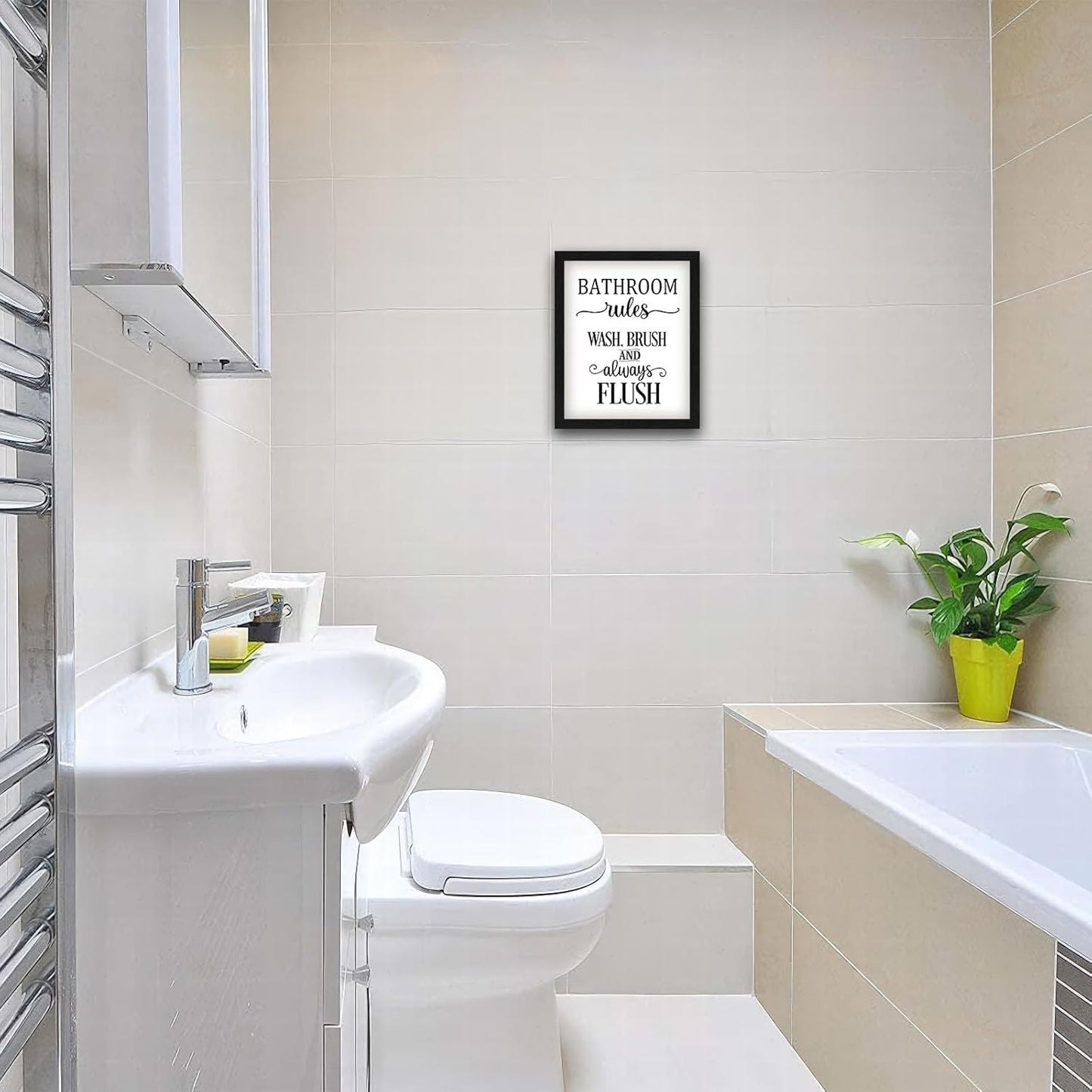 Regine Switzerland Funny Bathroom Wall Art - Framed 8x10 Toilet Rules Canvas Print | Essential Black and White Decor