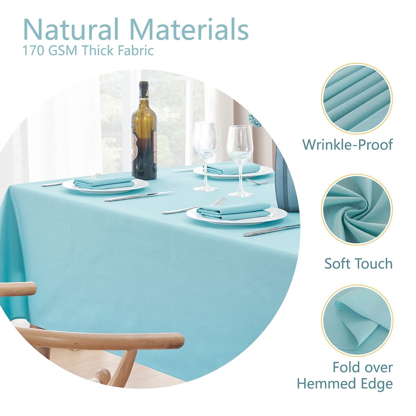 Veblandy Rectangle Tablecloth Waterproof 60x120 inch Linen Textured Table Cloth Stain and Wrinkle Resistant Washable, Decorative Fabric Table Cover for Dining, Party and Camping, Aqua