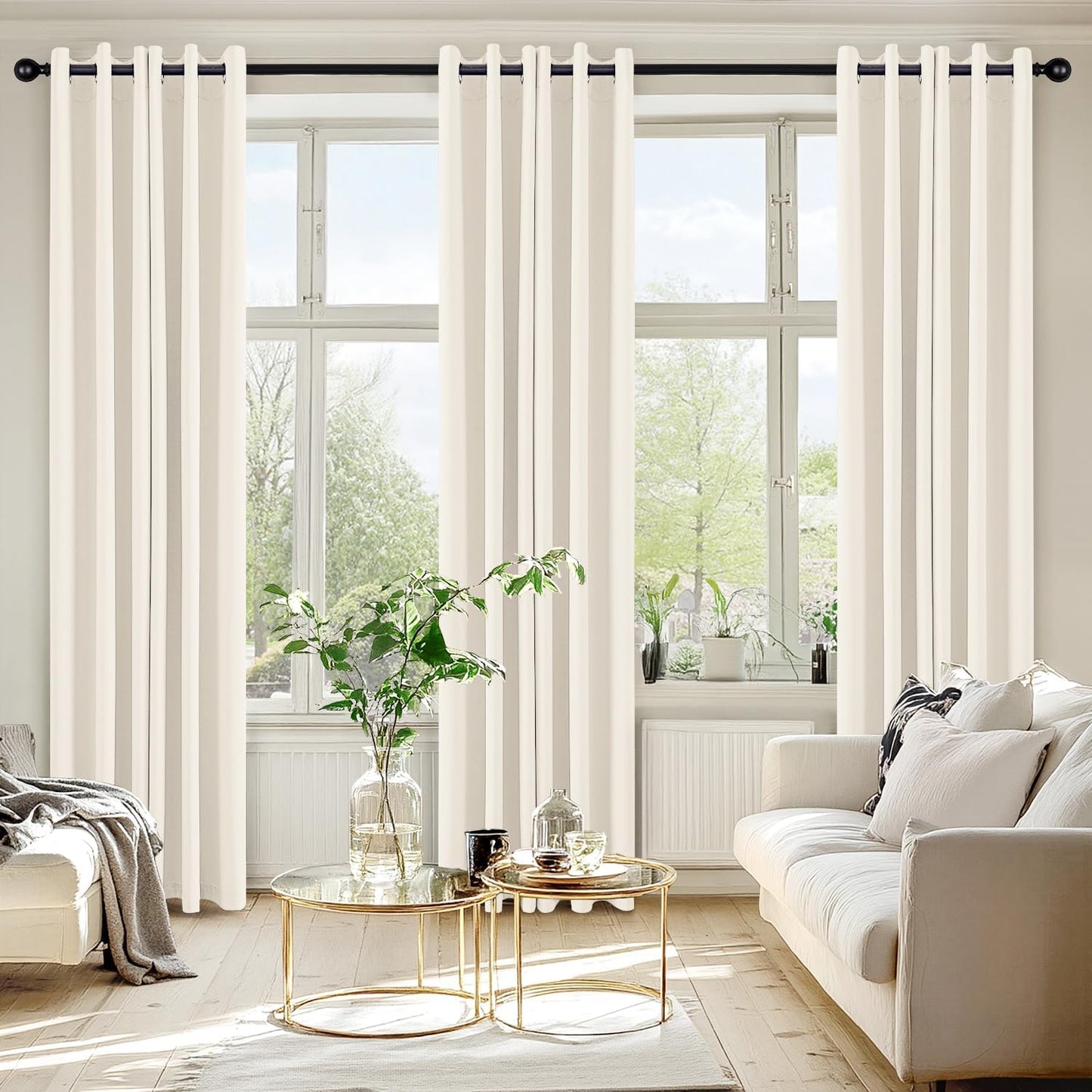 MIULEE Blackout Curtains - Thermal Insulated Room Darkening Drapes | 84 Inch, Beige & White, 2 Panels
