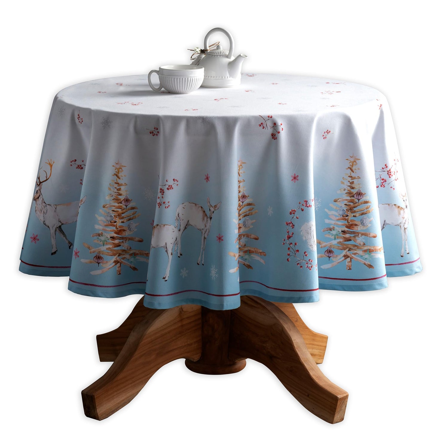 Maison d' Hermine Table Cloth Round Table 100% Cotton 63 Inches Fall Tablecloth Reusable Everyday Use for Thanksgiving Christmas Decorations Dining Farmhouse Party (Fairy Tale Forest)