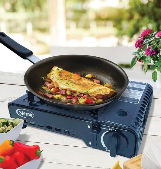 Sterno Portable Butane Stove - 10,000 BTU Single Burner Stove, Outdoor & Indoor Use Butane Gas Burner with Carrying Case - Camping Cooktop for Tailgating, Outdoor Cooking, Catering, & Action Stations