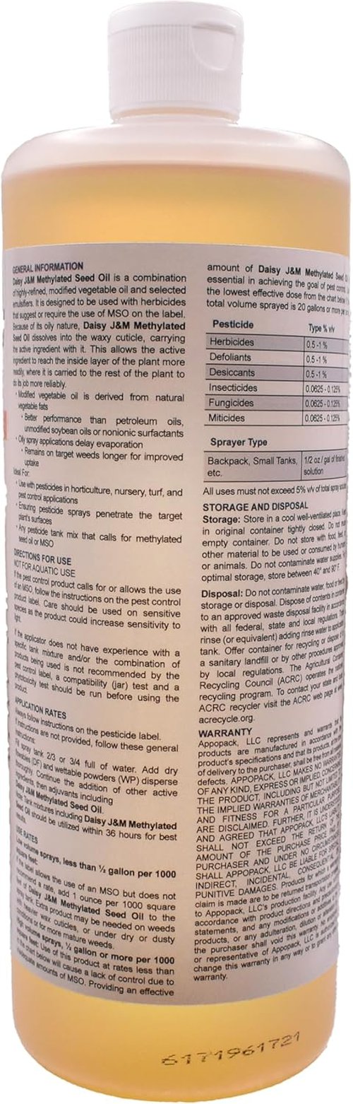 Daisy J&M Methylated Seed Oil (MSO) 32oz - Premium Emulsifier & Surfactant for Superior Performance