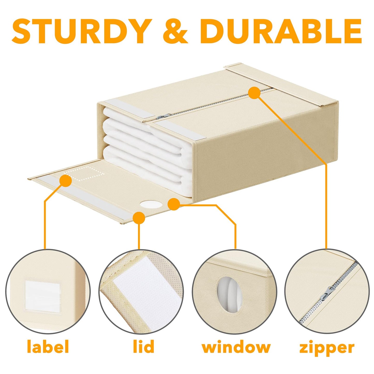 SpaceAid 8 Pack Bed Sheet Organizers and Storage, Foldable Sheet Organizer for Linen Closet, Sheets Set Folder Keeper with Window XL (Queen & King Size) Bedding Container (Beige, 8 Pack)