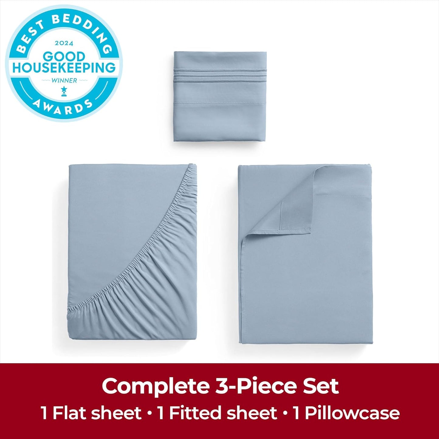 Mellanni Twin XL Sheets Set - 3 PC Hotel Luxury Bedding | Extra Soft, Cooling, Wrinkle-Resistant (Blue Hydrangea)