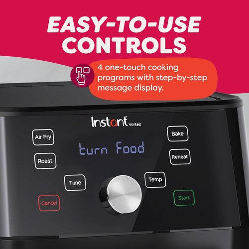 Instant Pot Vortex 6QT XL Air Fryer - 4-in-1 Multi-Function Cooking with 100+ Recipes | Dishwasher-Safe, Black