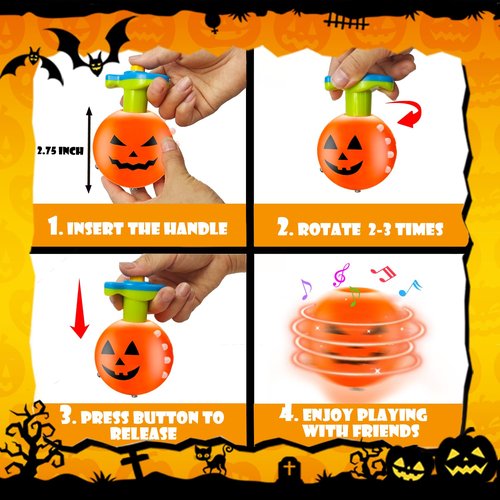 Halloween Basket Goodie Bag Stuffers Filler for Kids, 3 Pack Light Up Party Favors Spinning Top for Toddler Boys Girls, Halloween Spooky Trick or Treats Non Candy Toys Classroom Prizes Stuff Games