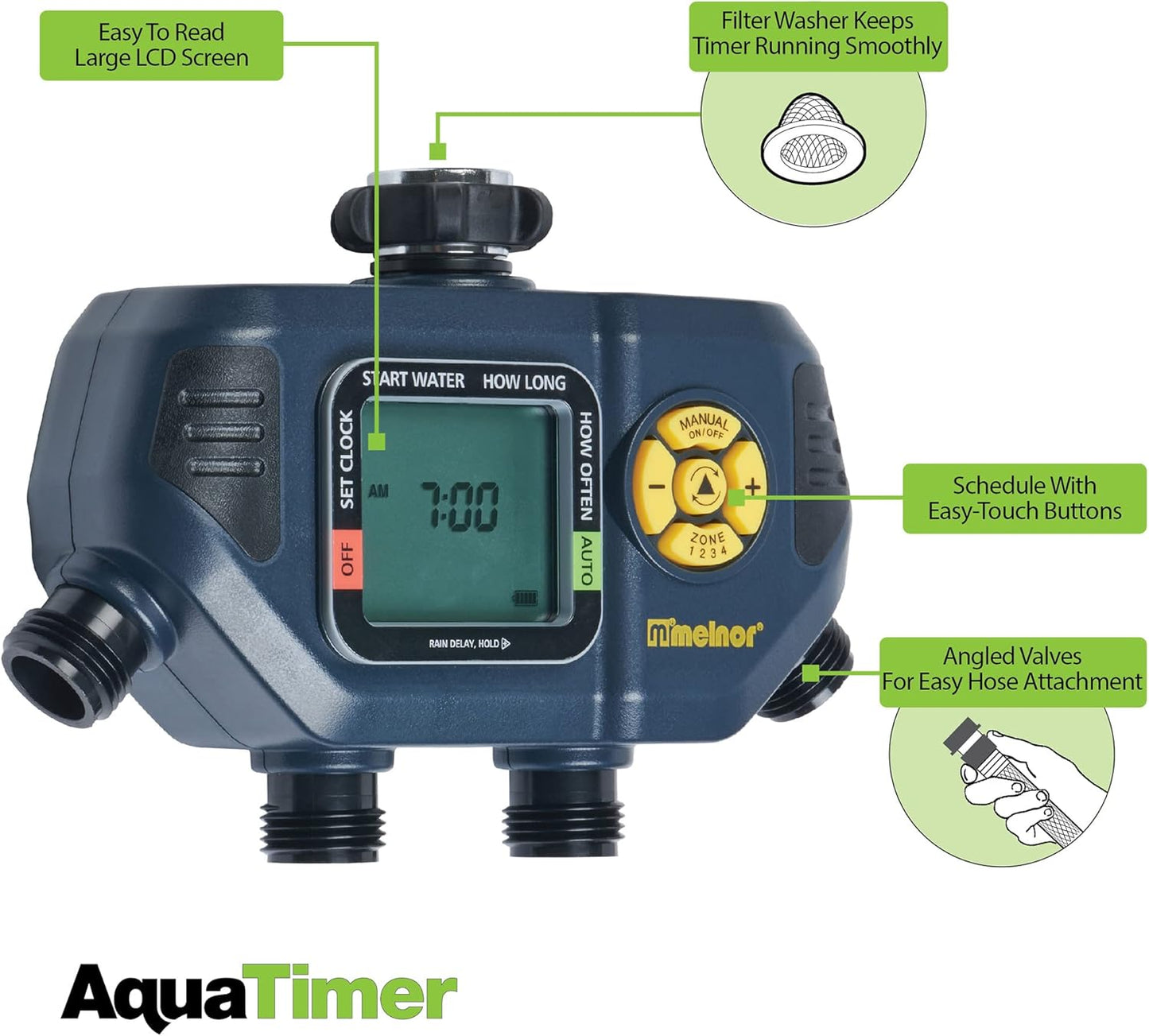 Melnor 4 Zone Digital Timer - Programmable Watering System for Efficient Garden Care | Black & Yellow