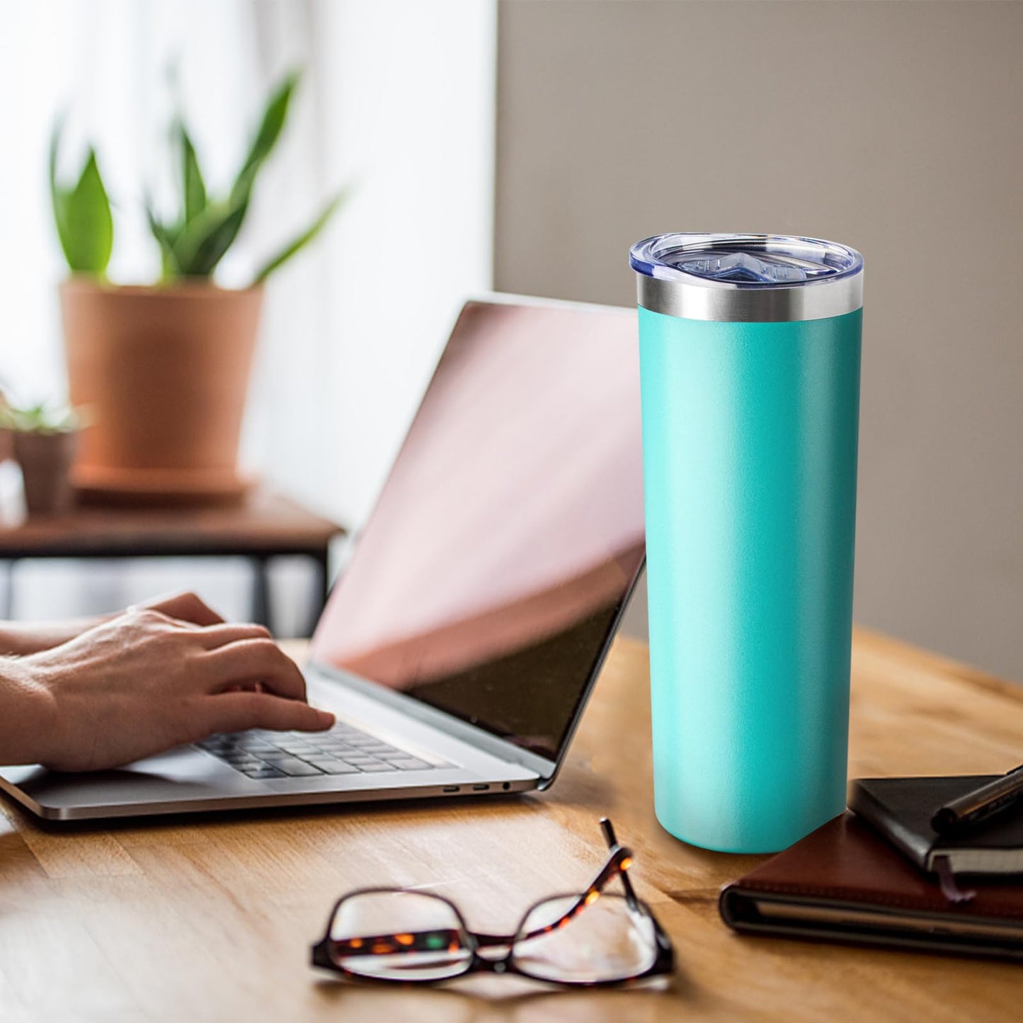 FristChoice 20 oz Skinny Tumbler with Lid and Straw,Stainless Steel Vacuum Insulated Tumbler Cup Double Wall Leak-proof Coffee Mug,Travel Thermal Water Tumbler for Home,Office,Outdoor(Teal,8)