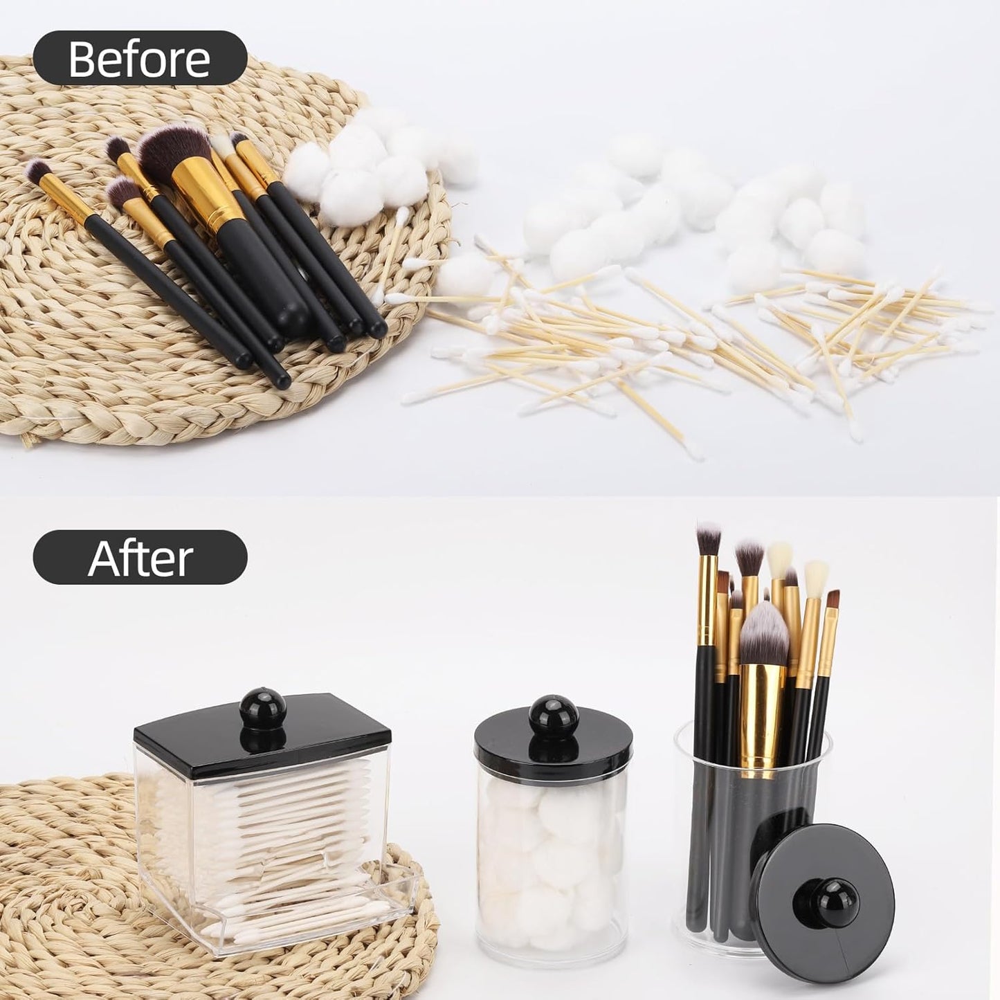 Tbestmax Cotton Ball Holder - 10oz Apothecary Jar Organizer for Bathroom | Stylish Black Lid