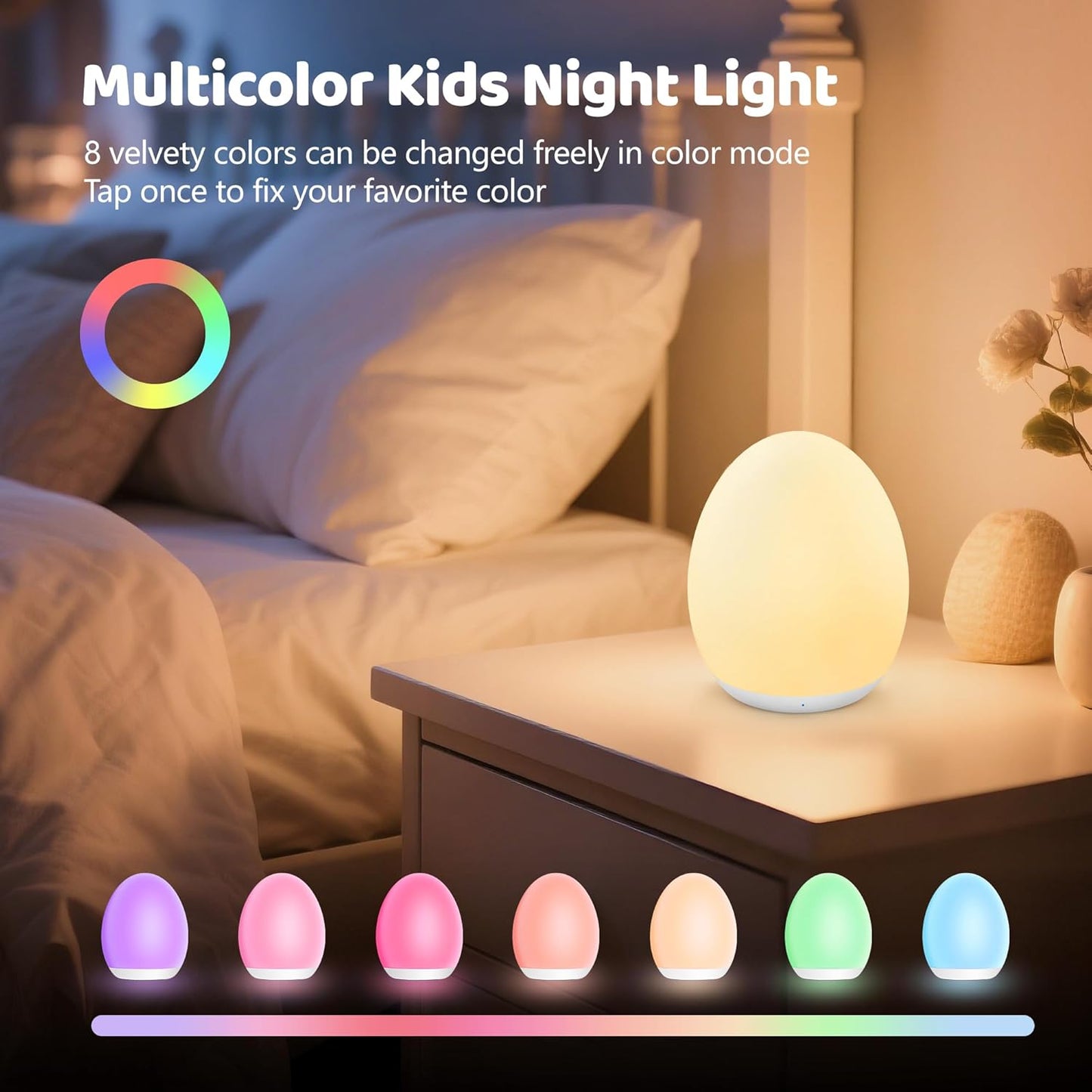 MediAcous Night Light - Soft Silicone Touch Lamp with 7 Color Changing Options | Rechargeable & Dimmable for Nursery