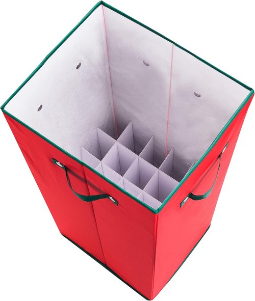 Elf Stor Wrapping Paper Storage Box - Holds 20 Rolls of 30” Gift Wrap - Upright Container with Lid & Dividers (Red)