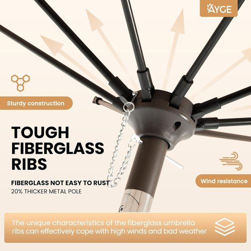 Ayge 9FT Large Outdoor Patio Umbrella - UV Resistant, Easy Tilt & Crank, Heavy-Duty Fiberglass Ribs, Beige