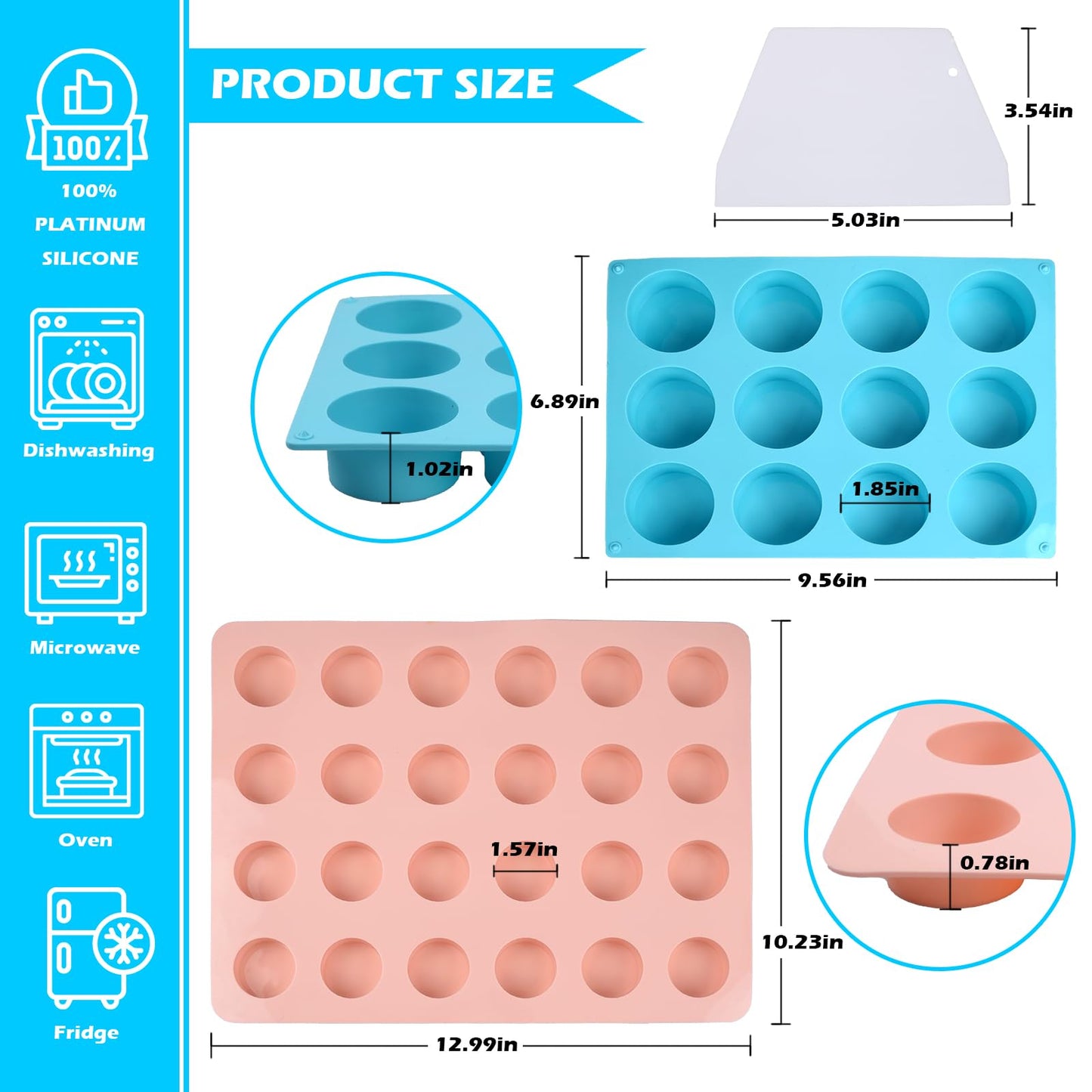 Cake Puck Mold Set,SAGOOITS 2 Different Sizes Chocolate Covered Cake Silicone Molds, 24-Cavity and 12-Cavity Round Cake Pop Molds with 2 Spatulas for DIY Cake Cores, Chocolate Desserts,Cakepucks