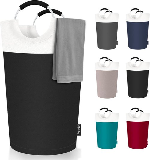 90L Collapsible Laundry Basket by [Brand Name] - Waterproof Hamper with Padded Handles | Black Foldable Design