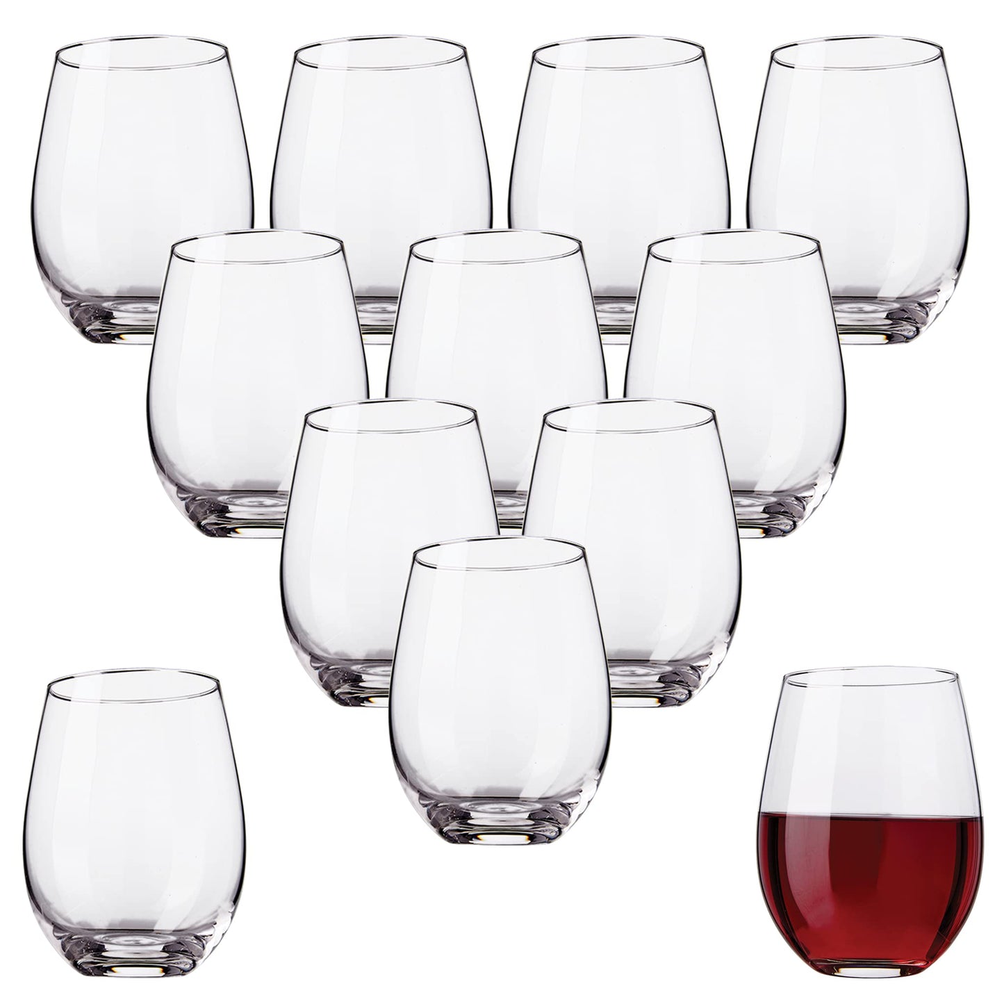 Kitchen Lux Stemless Wine Glasses Set of 12, 18oz Stemless Wine Glass & Cocktail Tumbler Set – Premium Glass Drinking Cups in Bulk– Deluxe Gift Pack Short Drinking Glasses, Dishwasher Safe