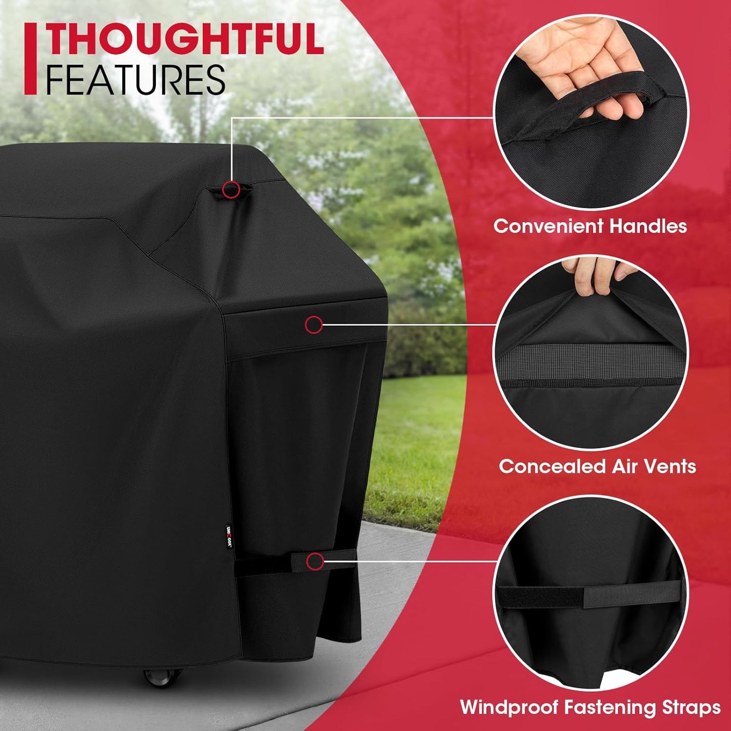 Unicook Grill Cover - 60 Inch Heavy Duty Waterproof Protector for Weber & Char-Broil BBQs