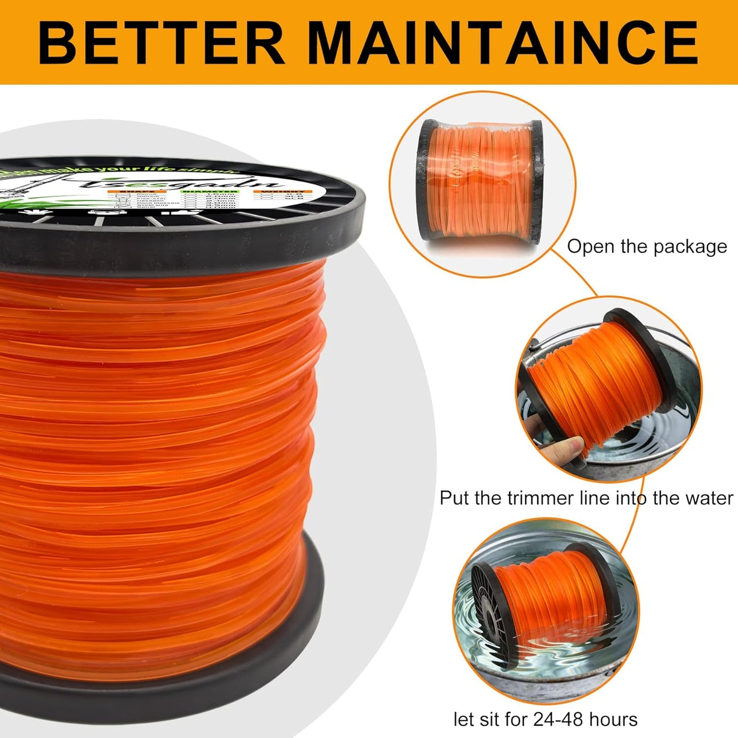 Weed Eater .095" Pentagonal String Trimmer Line - 1LB Orange Universal Replacement