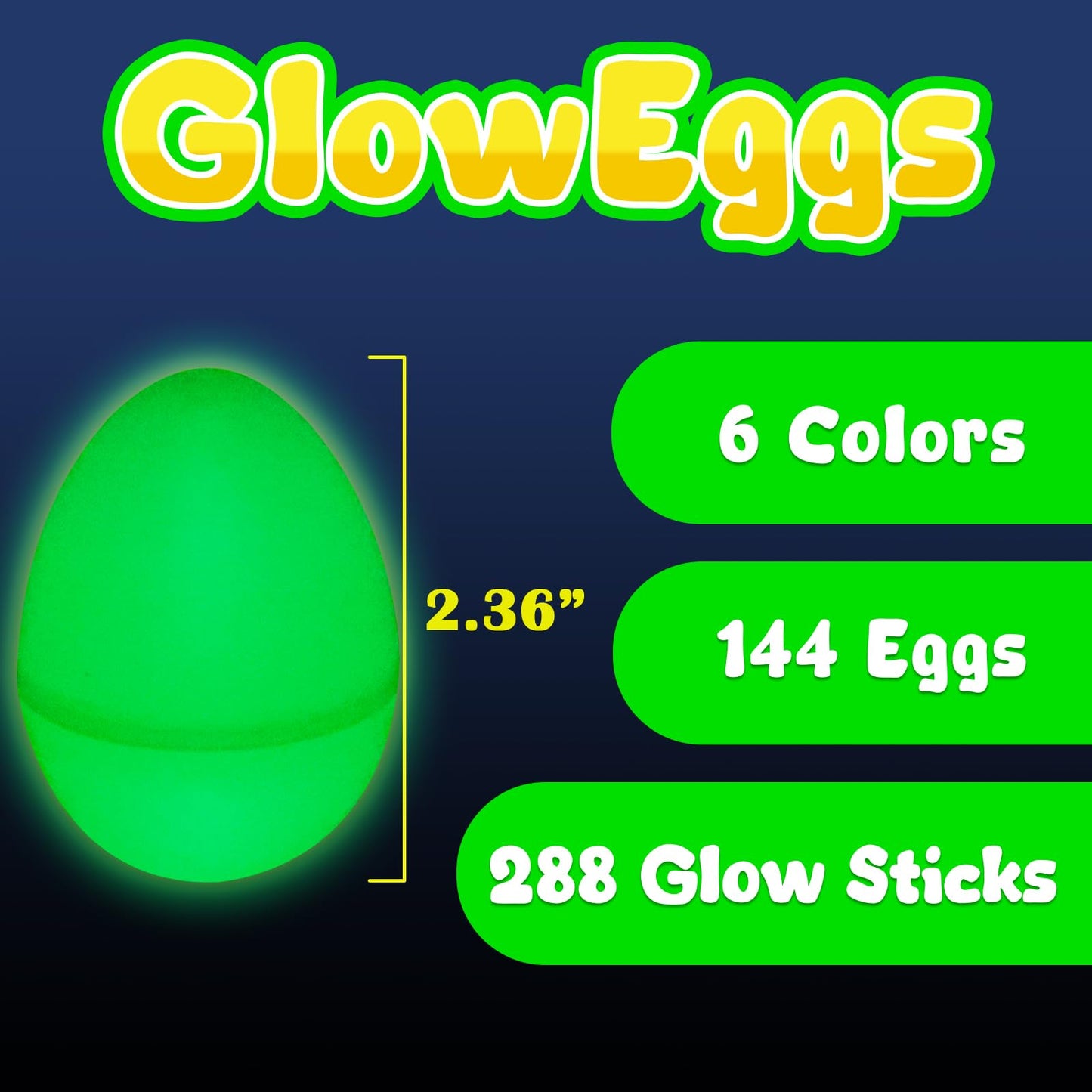 MGparty Glow in The Dark Easter Egg Hunt Set - 144 Fillable Plastic Eggs with 288 Mini Glow Sticks for Kids - Easter Basket Stuffers, Party Favors, Classroom Prizes, and Game Supplies