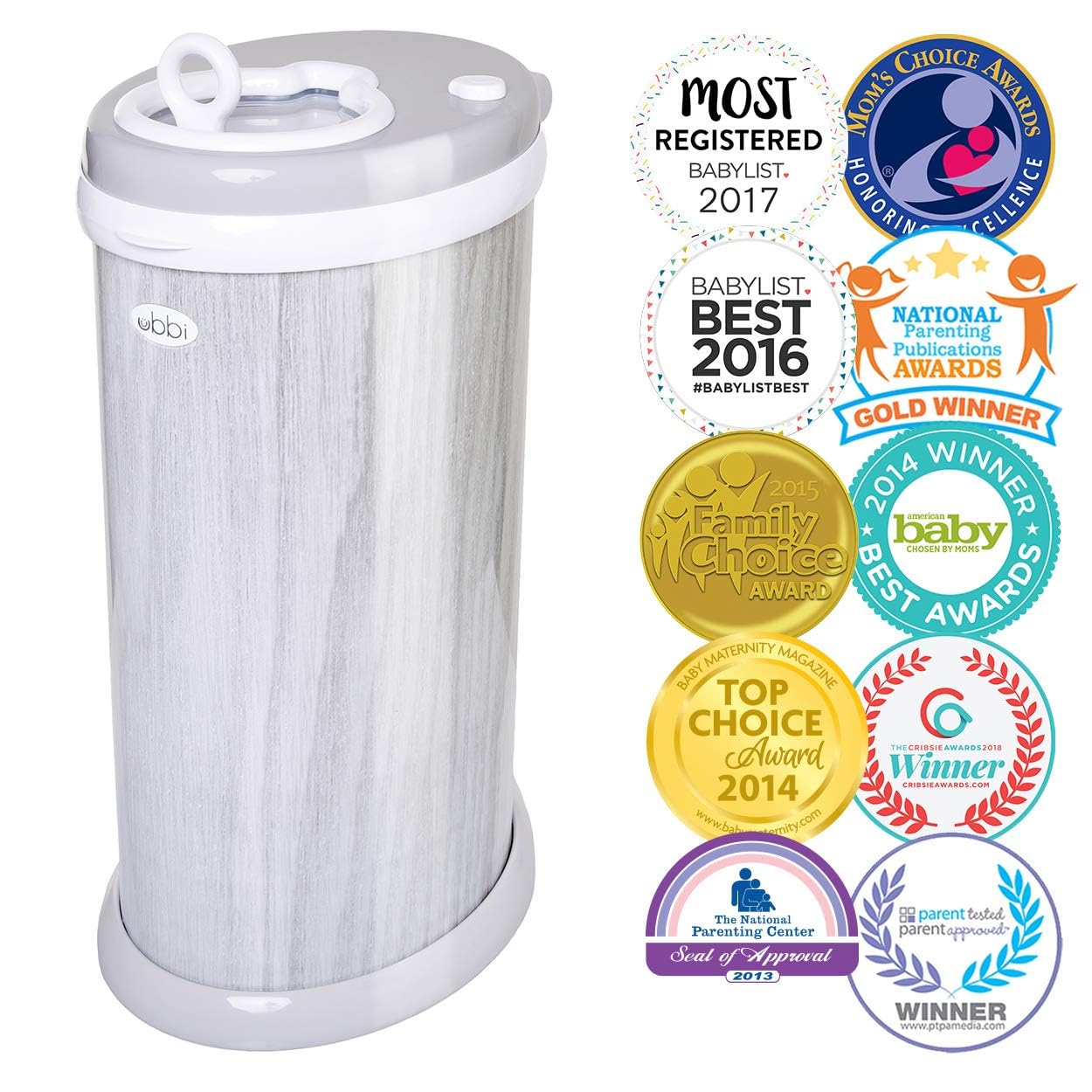 Ubbi Steel Diaper Pail - Odor Locking Design, No Special Bags Needed | Award-Winning Woodgrain Finish