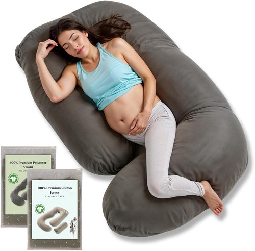 G Pregnancy Pillow - G Shaped Full Body Maternity Support for Pregnant Women | 69 Inch, Grey with 2 Removable Covers