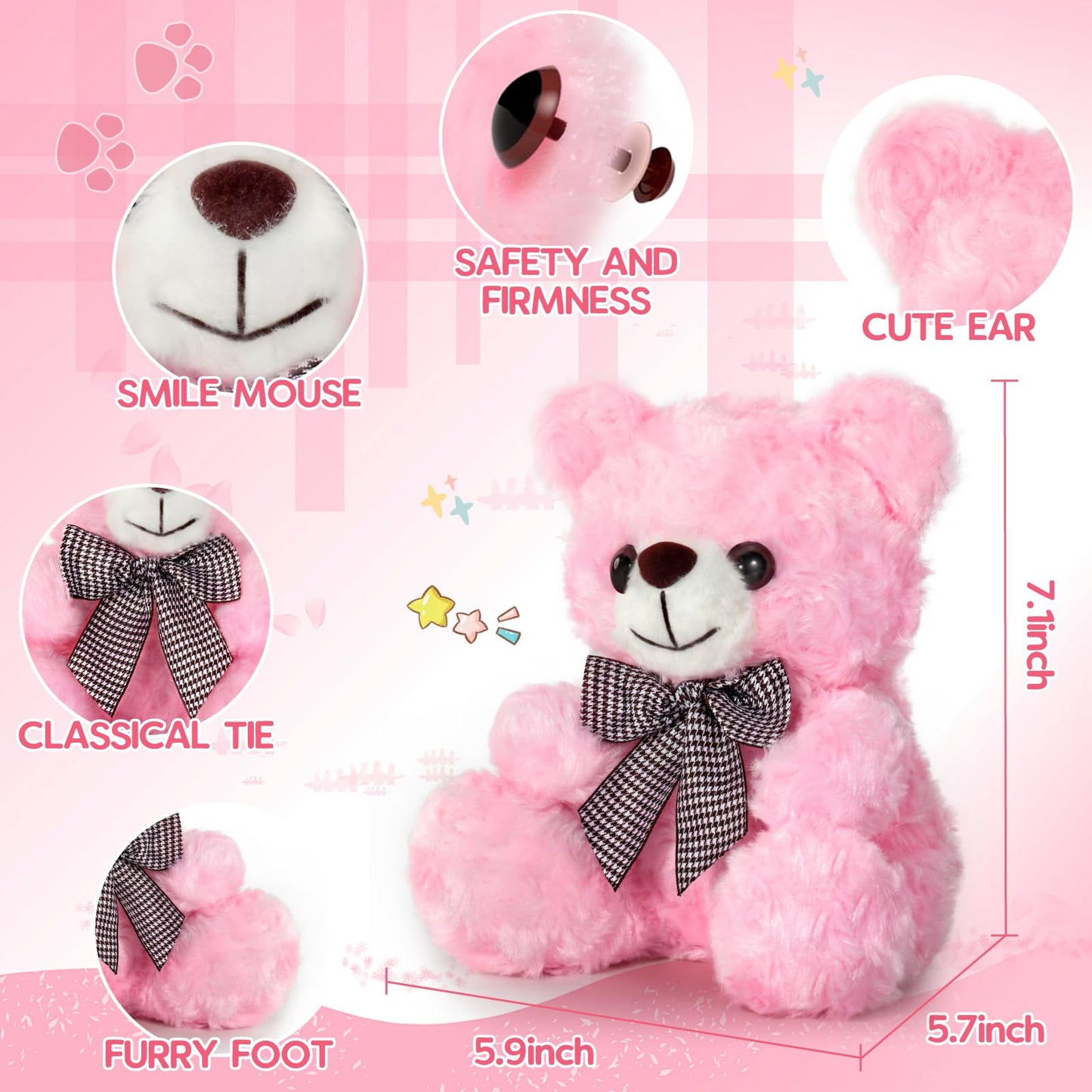 Mothers Day Bear Gifts for Mom, Pink Teddy Bear Stuffed Animal, Valentines Day Gifts for Kids, Bear Gifts for Girlfriend, 8″ Soft Stuffed Bear Toy for Kids 3+, Teddy Bear Baby Shower Deco