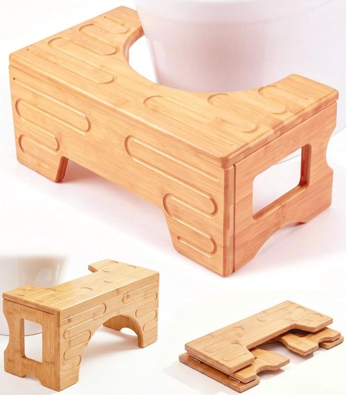 Bamboo Toilet Stool by Foldable | Adjustable 7" & 9" Heights - Non-Slip Design for Kids & Adults
