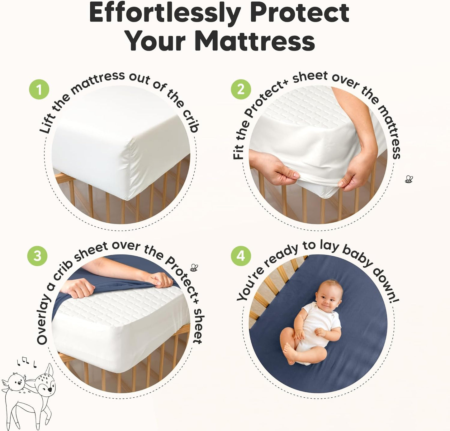 Skiennix Waterproof Crib Mattress Protector Cover - Soft Quilted Cotton Pad, 52" x 28", Machine Washable, 2-Pack