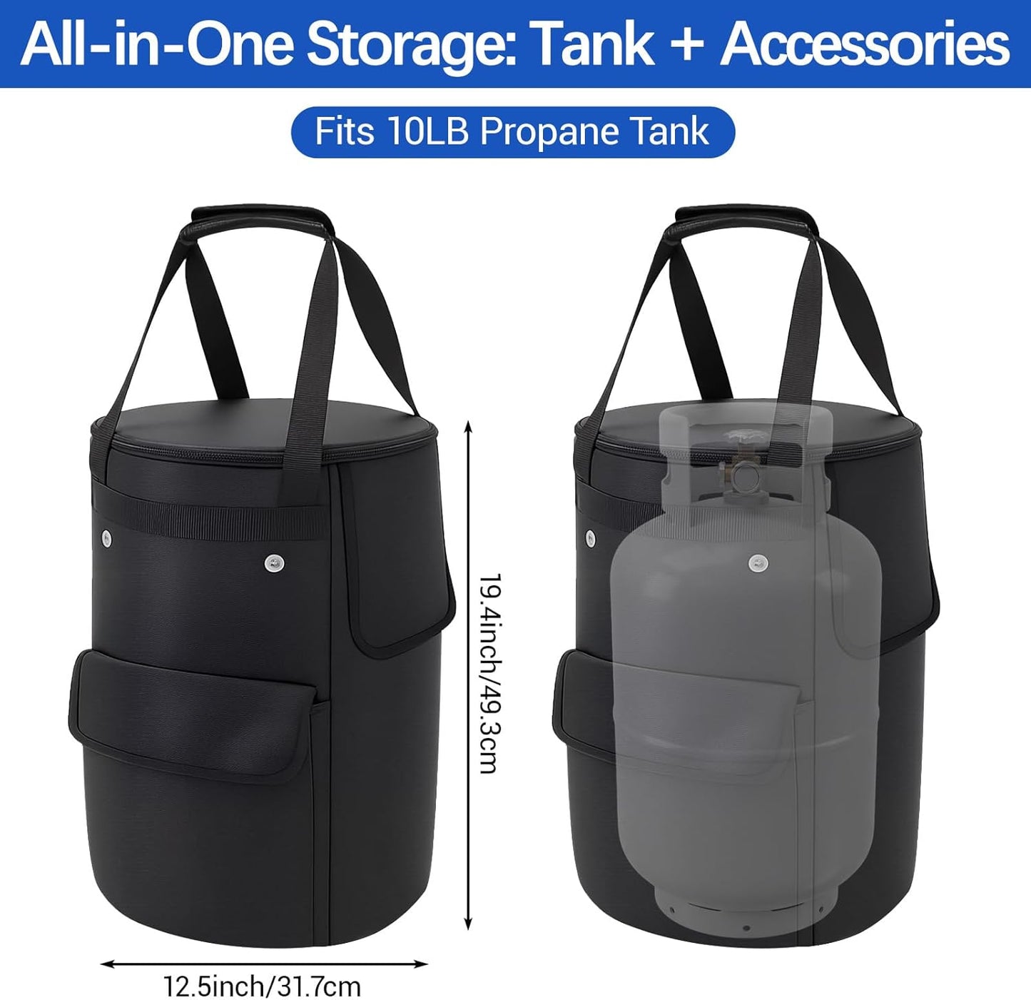 Shinylin Propane Tank Cover - 10 lb Portable Gas Tank Bag with Tabletop Feature & Ventilation Holes - Black