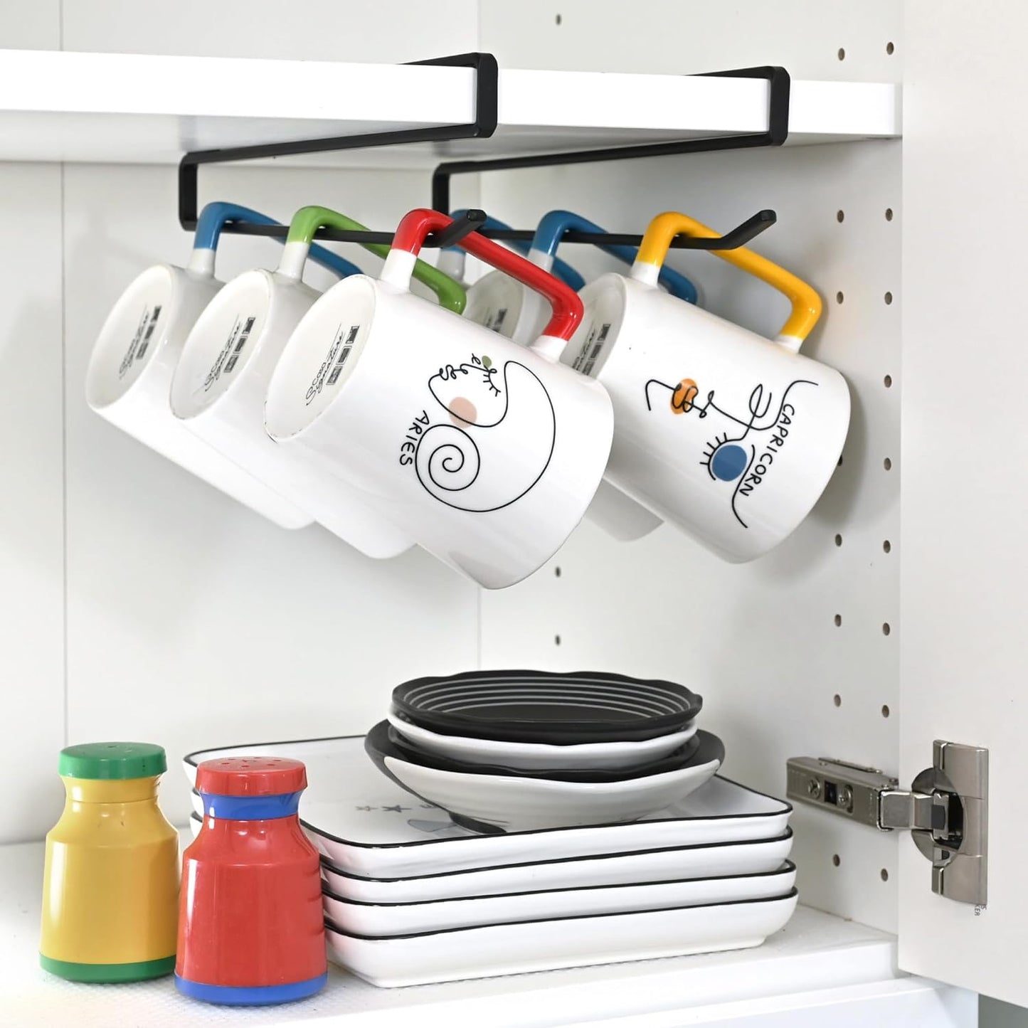Xympo Coffee Mug Hanger - Clip-On Shelf Organizer for Cups & Utensils | Screwless Installation (Pack of 2)