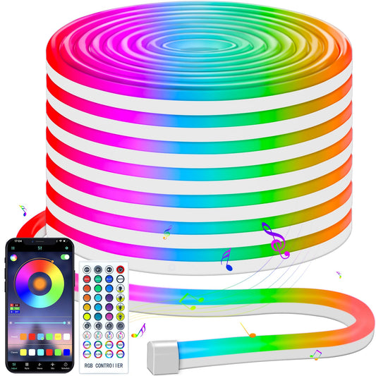 CCILAND 33Ft RGB LED Neon Rope Lights, Music Sync Control with App/Remote Flexible Neon Rope Lights Color Changing, IP68 Waterproof Neon Lights for Indoor Outdoor Home Decor