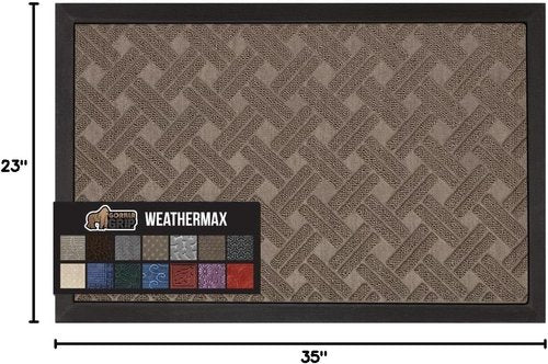 GORILLA GRIP Waterproof All-Season WeatherMAX Doormat - 35x23 Natural Rubber, Stain & Fade Resistant, Easy Clean Taupe