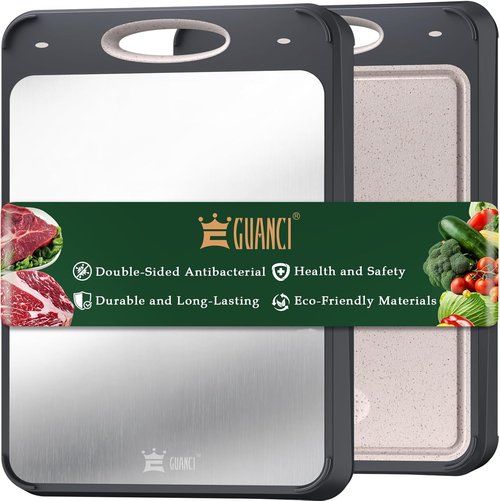 GUANCI Stainless Steel Cutting Board - Double-Sided Food-Grade Design | Easy to Clean, Small 14” x 9.6”