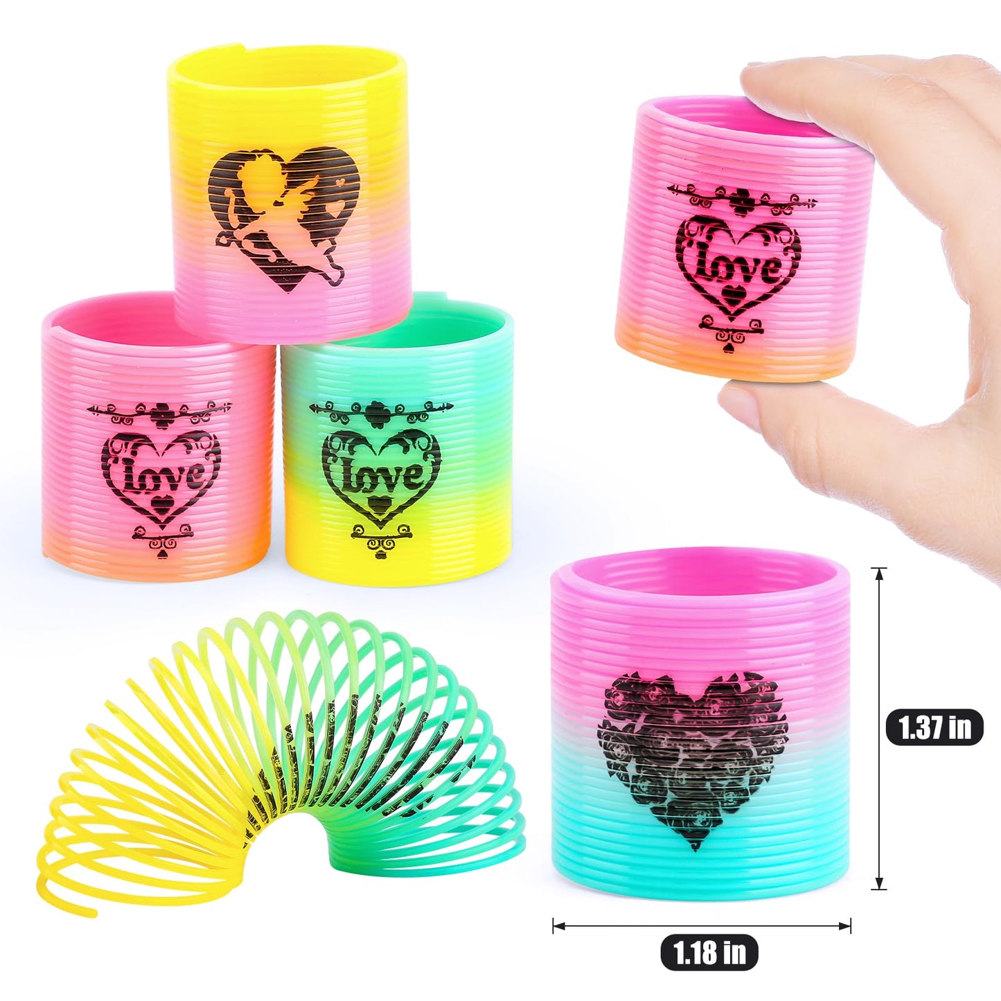CLEVERZONE 36 Packs Spring Rainbow Magic Fidget Stress Coil Mini Springs Bulk Toys Valentine's Day Wedding Party Favor Goodie Bag Stuffers For Kids Boys Girls (Love)